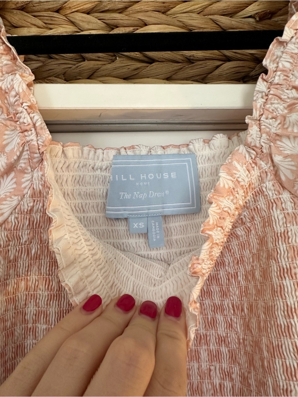 Hill House Smocked Peach Floral Puff Sleeve Dress - Picture 2 of 2